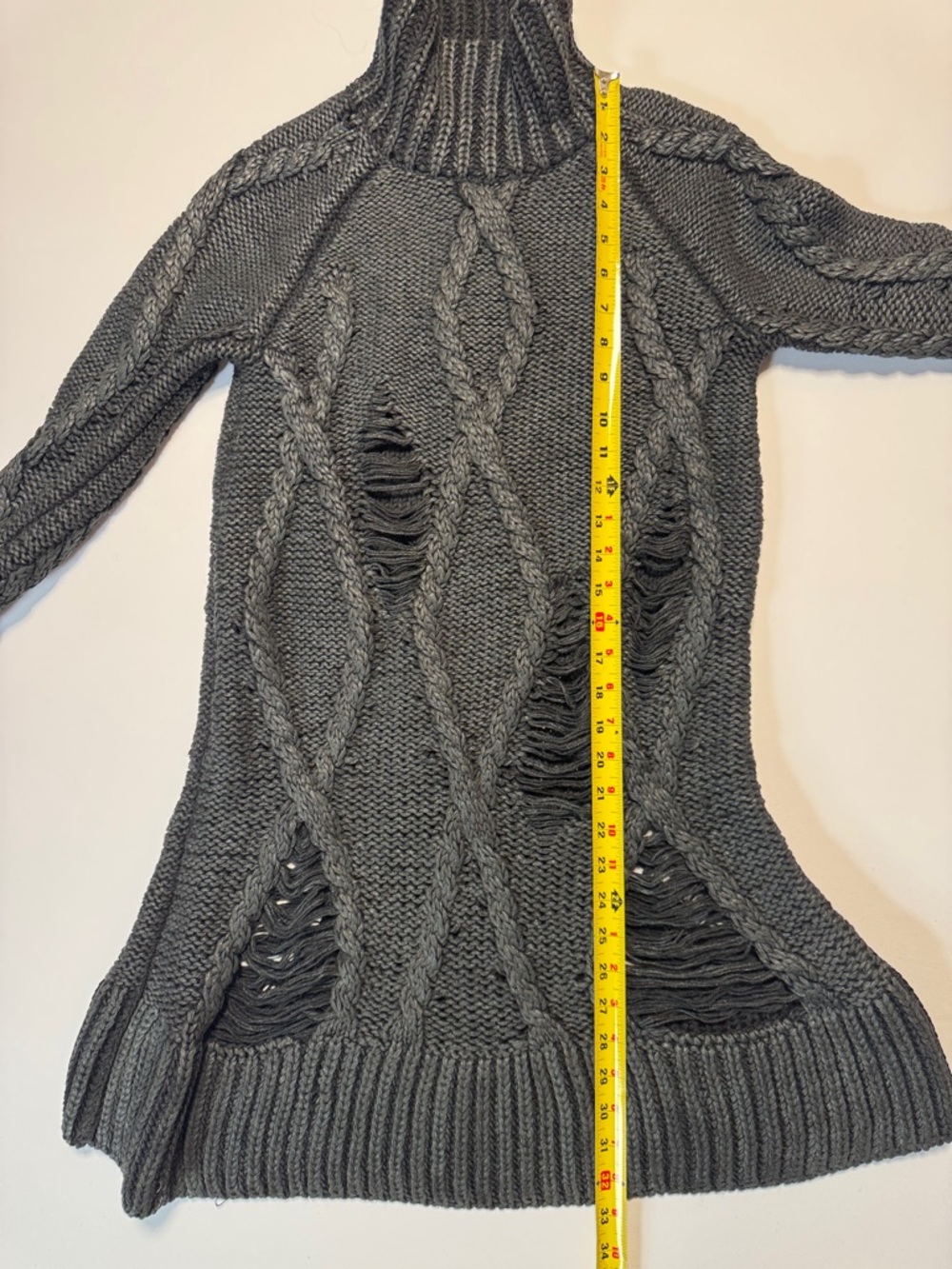 ALEXANDER McQUEEN 09 Dark Gray Cable-Knit Turtleneck Sweater Dress Distressed SM - Picture 10 of 16